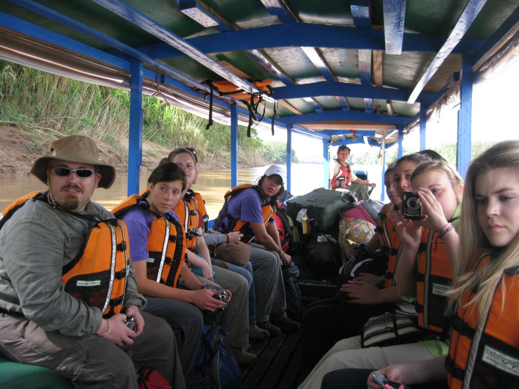 Our first boat ride in Peru. The boat ride to our lodge was about 2.5 hours, and we ate fried rice. 