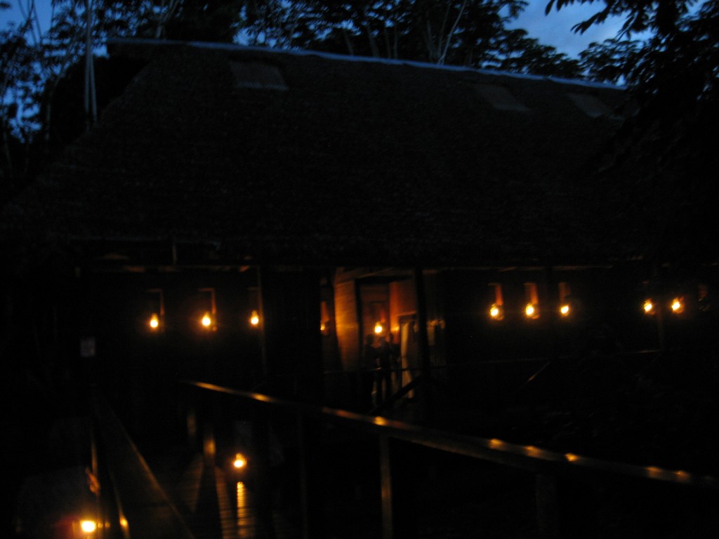 It was dark when we arrived to our lodge, but lines of kerosene lamps beautifully lit it. 
