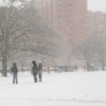 Furious snowball fights and snow-related activities on the Adams-Walker Mall
